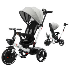 Baby Tricycle, 6-In-1 Baby Push Bike Steer Stroller, Detachable Guardrail, Adjus