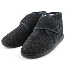 Mens Bootie Slippers Warm Fleece Lining Winter Ankle Touch Strap Boots Shoe Grey