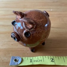 Glazed Studio Pottery Pig Figurine Brown Chunky Display Ornament Decorative GC