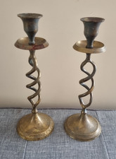 2 candlesticks english barley twist brass vintage antique 9 inch  candle sticks