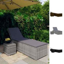 Rattan Sun Lounger Set Wicker Recliner Bed Side Table Garden Furniture Cushion