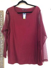 BNWT MARKS & SPENCER COLLECTION WINE LONG NET SLEEVE ROUND NECK TOP SIZE 24
