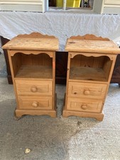 Solid Natural Brown Pine Bedside Cabinet Table Unit with Drawers x 2