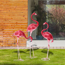3 Pack Flamingo Garden Statue Pink Sculpture Decor Yard Art Metal Statues New