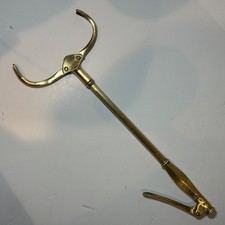 Victorian Brass Fireside A C HARRIS LOG TONGS BRASS GRAB RARE
