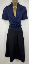 Lindy Bop Dress Black Blue V Neck Button Cap Sleeve Maxi UK 22