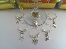 Christmas Wine Glass Charms Set of 6 - Secret Santa, Table Decoration, Gift