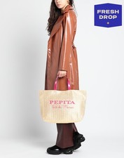 RRP€119 PEPITA Metallic Faux Raffia Tote Bag Large Embroidered Double Handles