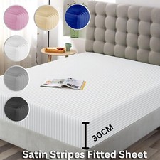 100% P Cotton Satin Stripe Fitted Sheet Hotel Quality Double Bed Mattress Cover