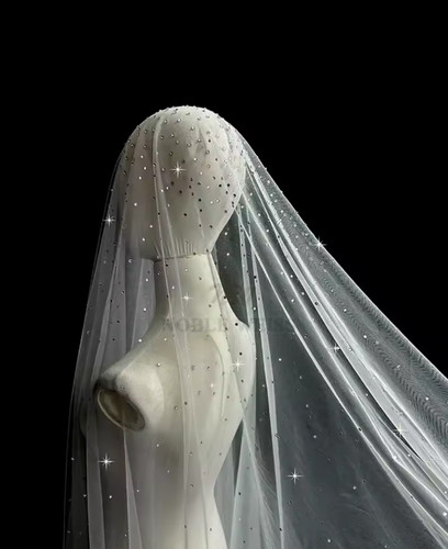 Crystal beaded wedding veil - crystal, 1t