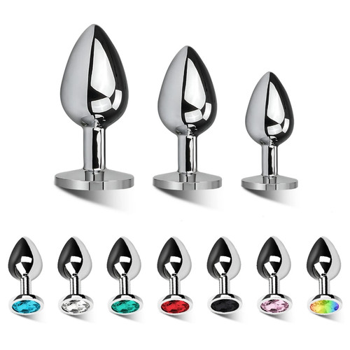 3pc metal butt plug - metal, steel