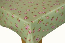 Sage Green Cotton Oilcloth Wipe clean Tablecloth PVC Dotty Floral Nautical