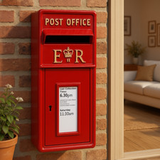 Post Box Red ER with Lock Royal Mail Design Wall Mounted Mailbox Cast Iron