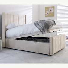 Winged Panel Divan Ottoman Bed Plush Velvet Upholstered End Lift Storage Double