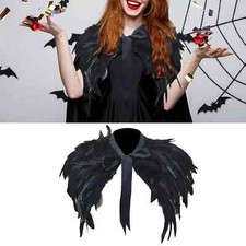 Black Green Feather Hand made Collar Cape Shawls Wrap for Halloween Xmas Dress