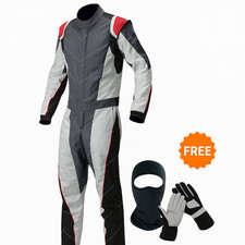 Grey Kart Racing Suit Level 2 | Custom | Balaclava + Gloves Custom Karting Suit