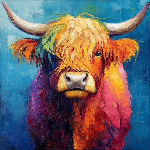 Highland cow colourful oil - cow,