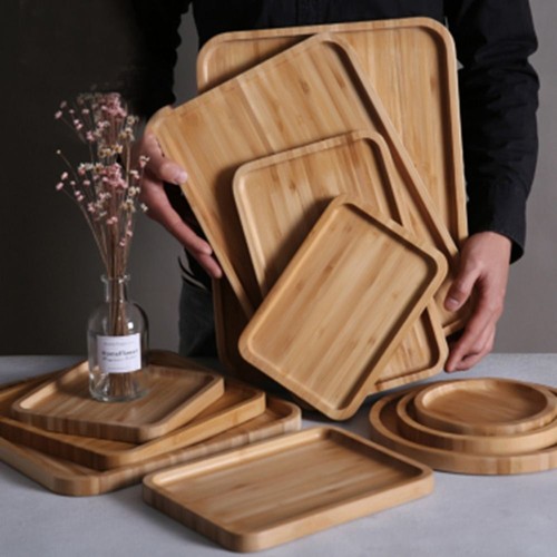 New wooden bamboo serving - new, tray