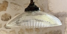 Large vintage Holophane style glass ceiling light shade prismatic + fittings