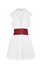 Alaia Paris Women's White Dress Red Belt Size 8/Small