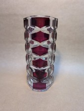  Ruby Red Crystal Triangle Art Glass Vase Vintage Luminarc Rubis Windsor