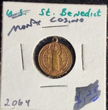 RARE SAINT BENEDICT from holy Monte Cassino 1880 EXORCIZE DEMON PENDANT. H2303