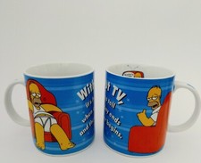 The Simpsons 2007 Homer Simpson Without TV Ceramic Mugs X2  20th Century Fox 