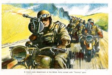WWII British Army Motorcycle Tommy Gun Roland Davies Poster Wall Art Retro