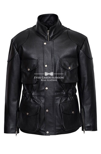 Men leather jacket - leather, black