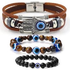 Evil Eye Beaded Bracelet Black Brown Protection Good Luck Unisex Bracelet