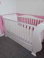 TUTTI BAMBINI Louis 3 in 1 Deluxe Sleigh Cot Bed with Under Bed Drawer - White