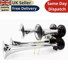 24V Quadruple Powerful Chrome Air Horn Trumpet Loud Legal Sound Truck Lorry Bus
