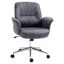 Computer Office Chair Mid Back Desk Chair Cushion Back Swivel Retro Home Grey