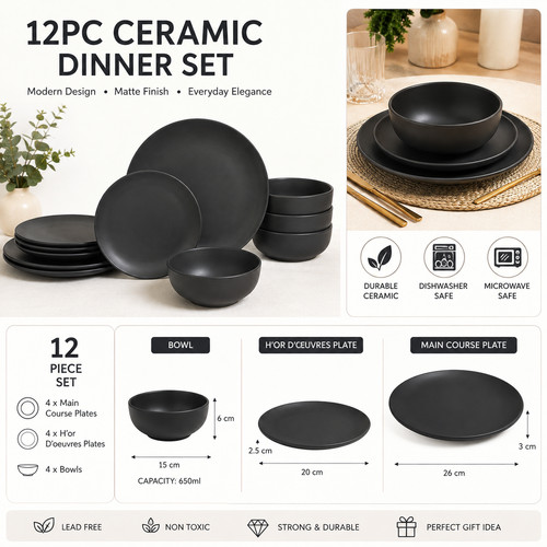 Modern 12pc ceramic - modern, tableware