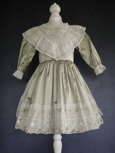 Green silk dress - silk, antique