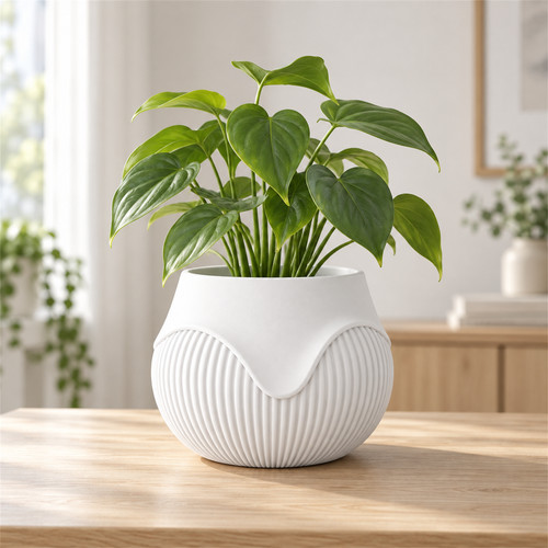 Wavy ribbed planter pot modern - ribbed,