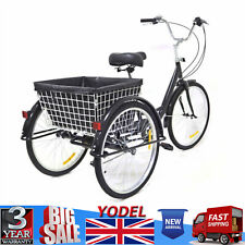 24 Inch Adult Tricycle Bike 8 Speed Trike 3-Wheel Bicycle w/Folding Back &Basket