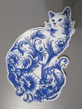 Delft Blue Cat Embroidered