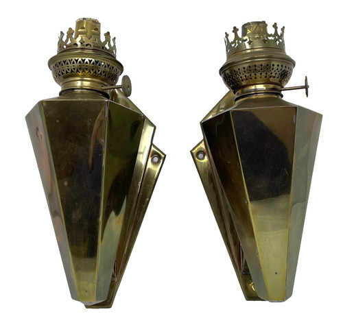 Antique pair brass carriage - of,