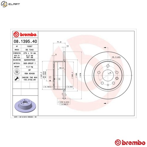 Brake disc 1395 40 for - 08.1395.40,
