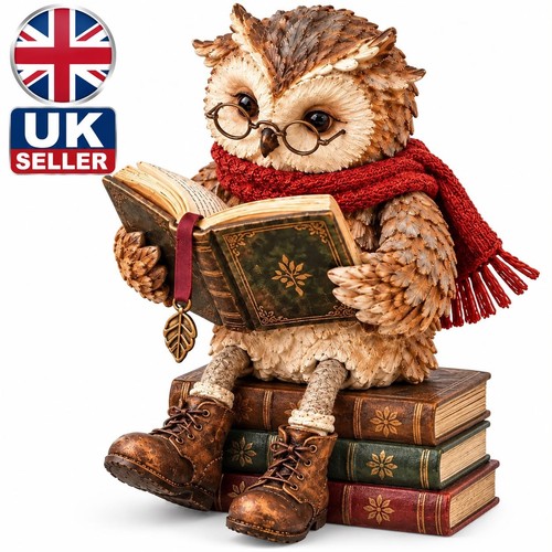 Reading owl figurine vintage - owl,