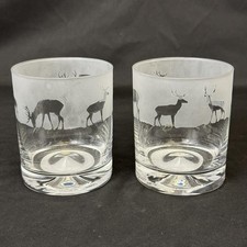 Set Of 2 The Milford Collection Animo Glass Etched Stag Rocks Glasses