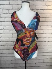 La Blanca Women's High Neck Keyhole Mio One Piece Swimsuit, Sunlit Soiree, Sz 16