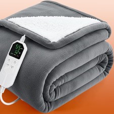 LUXURIOUS ELECTRIC HEATED THROW SOFT FLEECE GREY OVER BLANKET DIGITAL CONTROLLER
