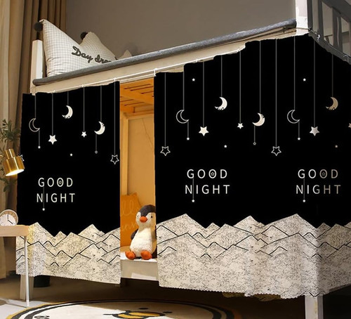 Bottom bunk bed - bed, curtains