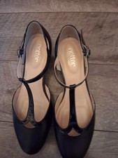 Hotter rumba T Bar Shoes Womens 7 Black Leather Mary Jane Heels