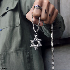 Jewish Star of David Silver Men Unisex 316L Stainless Steel Pendant Necklace