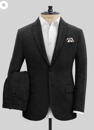 Vintage plain black tweed - plain, suit