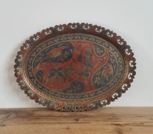 Vintage brass tray blue - blue, &