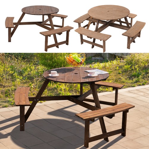 Wooden round table - &, bench